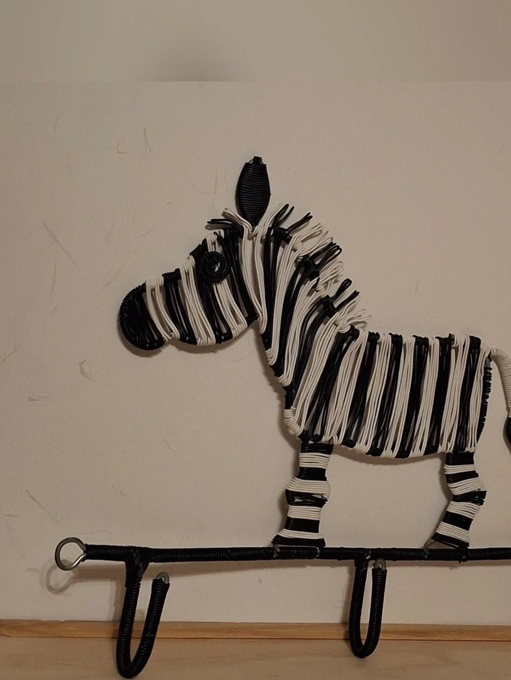 Vintage Handmade African Telephone Wire Folk Art Zebra Wall Hook, Safari 11.5